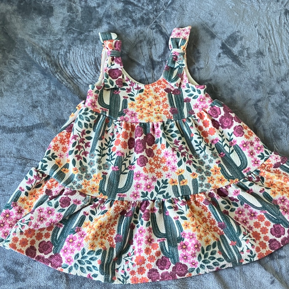 Sincerely Jules Floral Cactus Kids Dress - Pink, Green, Orange